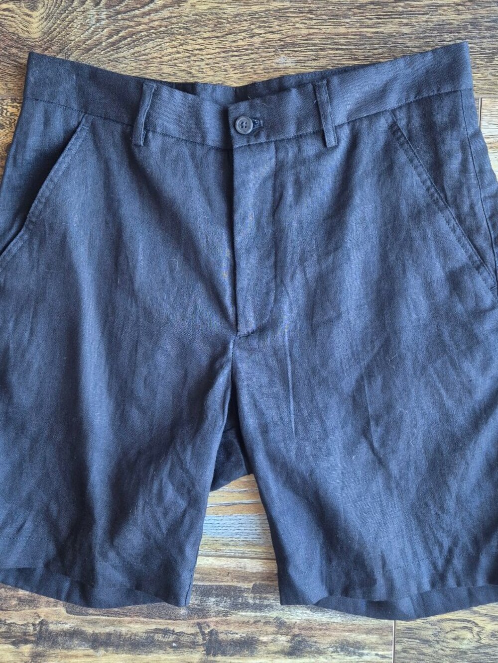 NWoT ZARA 100% Linen 7.5" Flat Front Chino Shorts Zip Pocket Black